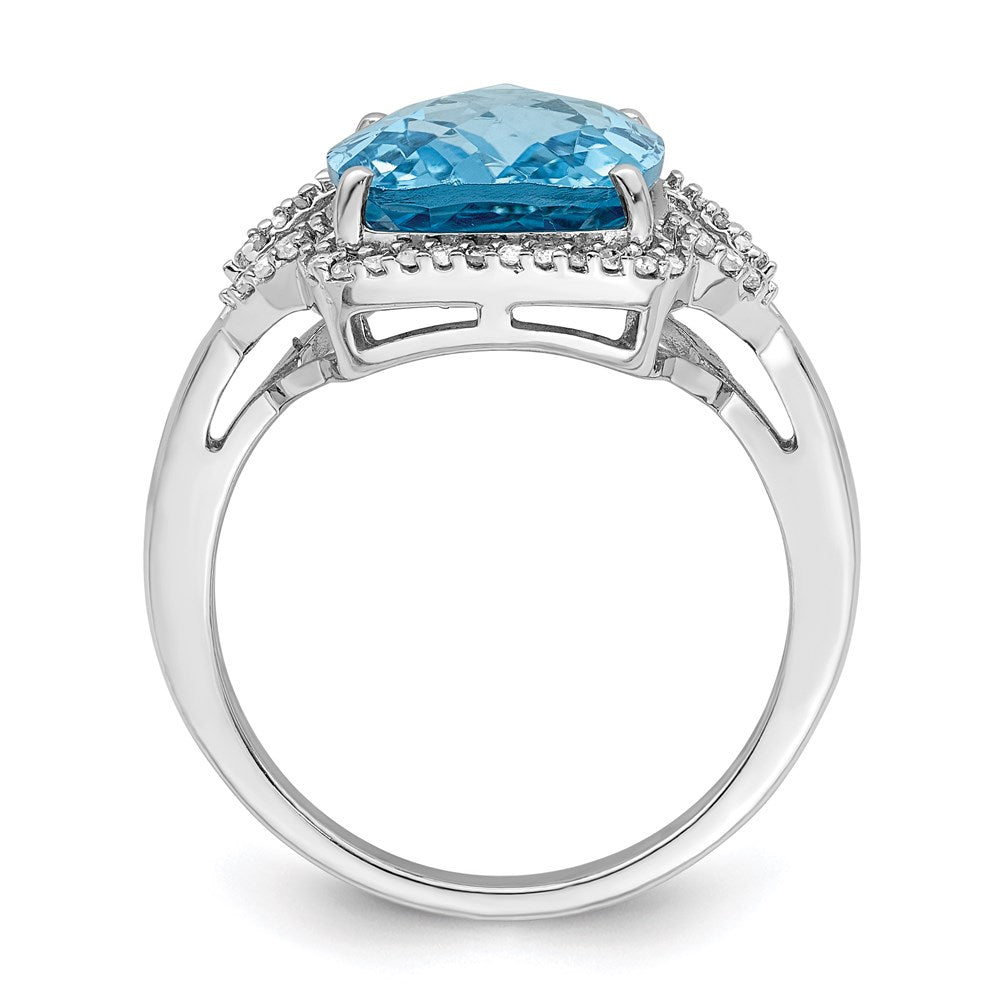 Sterling Silver Rhodium Checker-Cut Blue Topaz u0026 Diamond Ring
