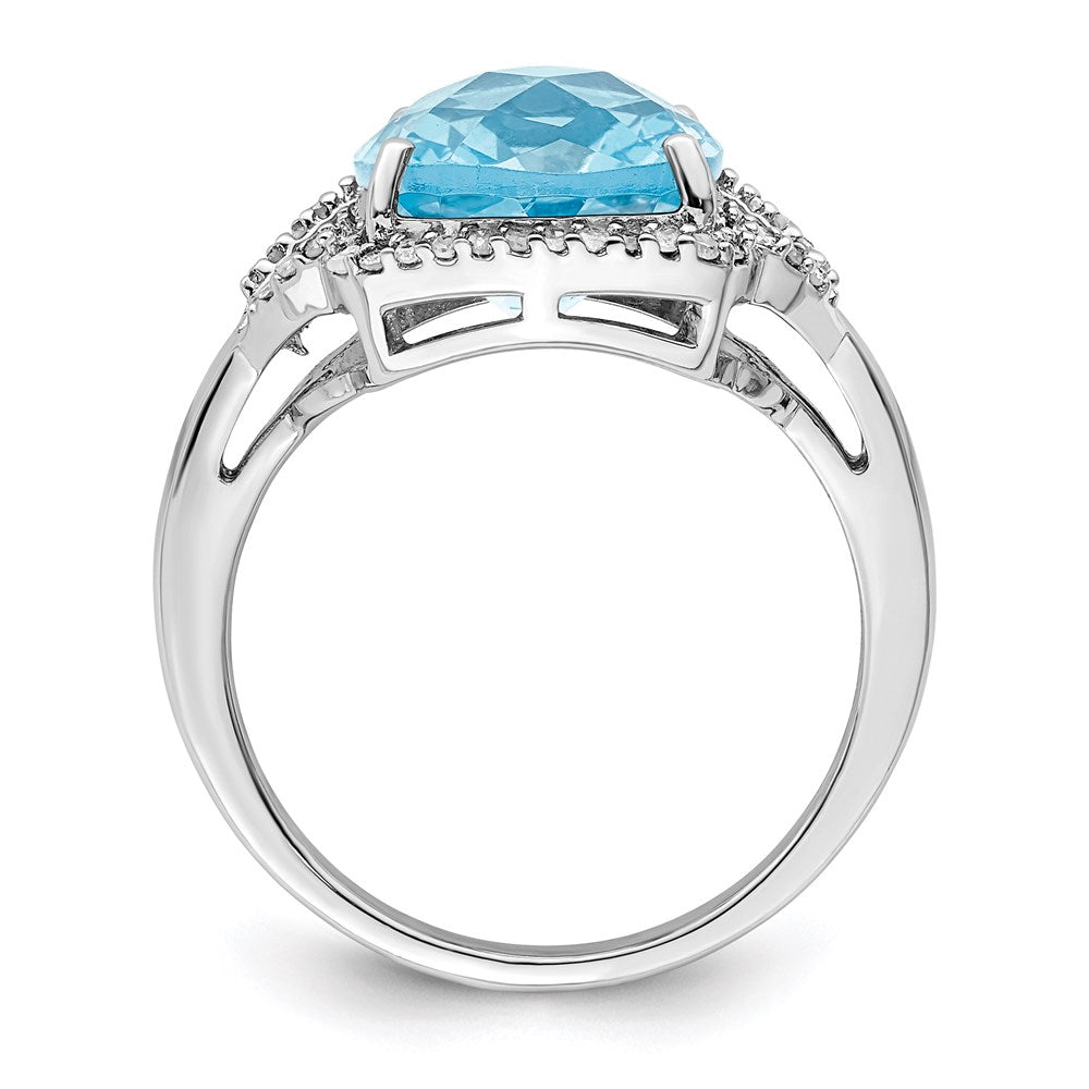 Sterling Silver Rhodium Diamond u0026 Checker-Cut Sky Blue Topaz Ring