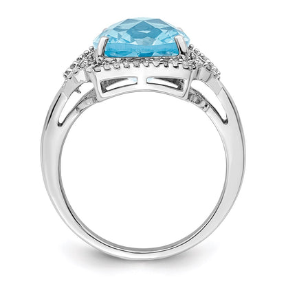 Sterling Silver Rhodium Diamond u0026 Checker-Cut Sky Blue Topaz Ring