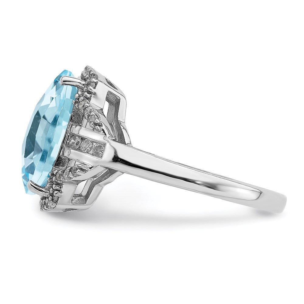 Sterling Silver Rhodium Diamond u0026 Checker-Cut Sky Blue Topaz Ring