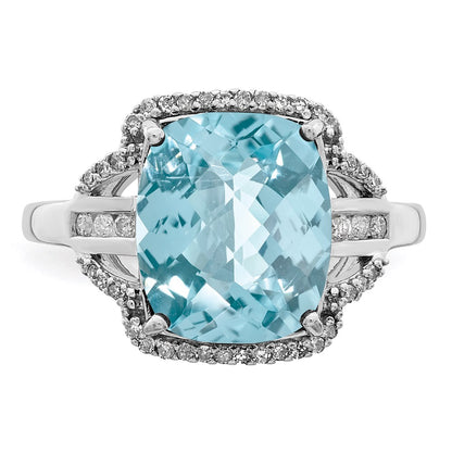 Sterling Silver Rhodium Diamond u0026 Checker-Cut Sky Blue Topaz Ring