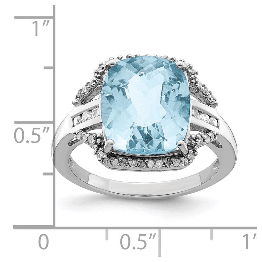 Sterling Silver Rhodium Diamond u0026 Checker-Cut Sky Blue Topaz Ring