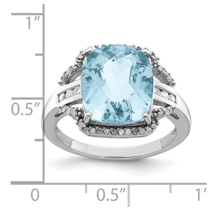 Sterling Silver Rhodium Diamond u0026 Checker-Cut Sky Blue Topaz Ring
