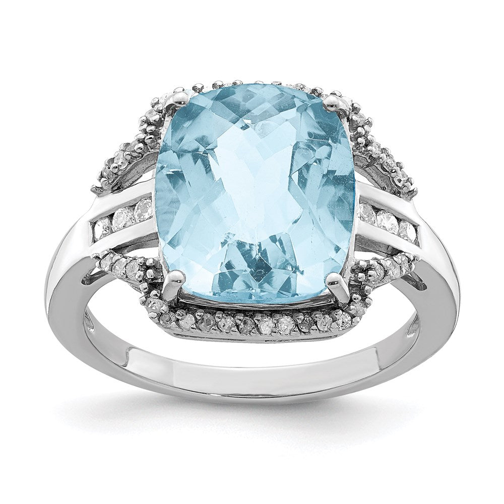 Sterling Silver Rhodium Diamond u0026 Checker-Cut Sky Blue Topaz Ring
