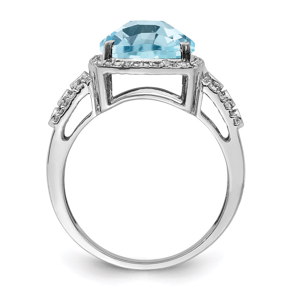 Sterling Silver Rhodium Diamond u0026 Checker-Cut Sky Blue Topaz Ring