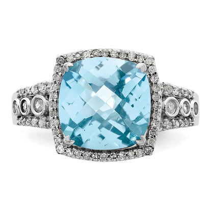 Sterling Silver Rhodium Diamond u0026 Checker-Cut Sky Blue Topaz Ring