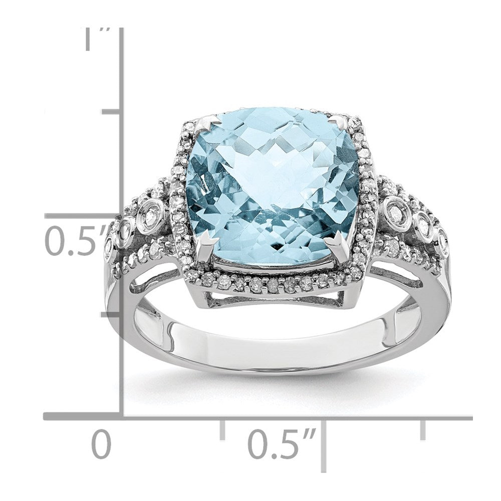 Sterling Silver Rhodium Diamond u0026 Checker-Cut Sky Blue Topaz Ring