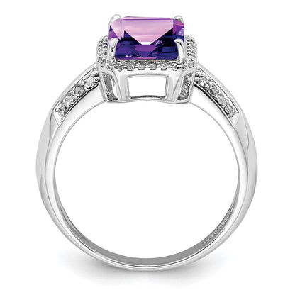 Sterling Silver Rhodium-plated Amethyst u0026 Diamond Ring
