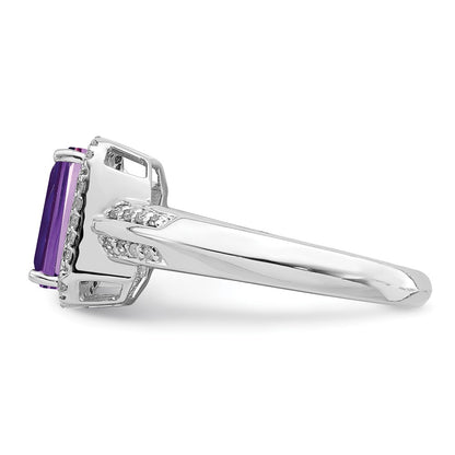 Sterling Silver Rhodium-plated Amethyst u0026 Diamond Ring
