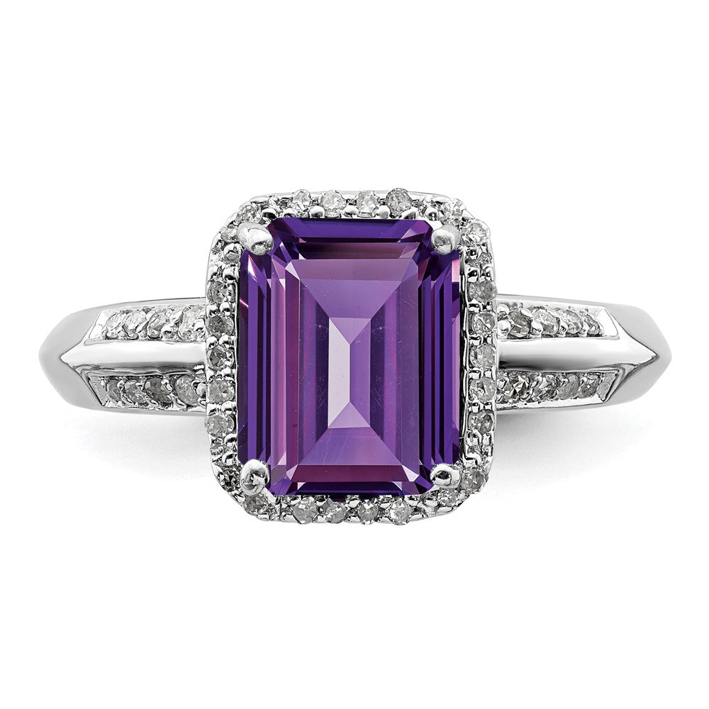 Sterling Silver Rhodium-plated Amethyst u0026 Diamond Ring