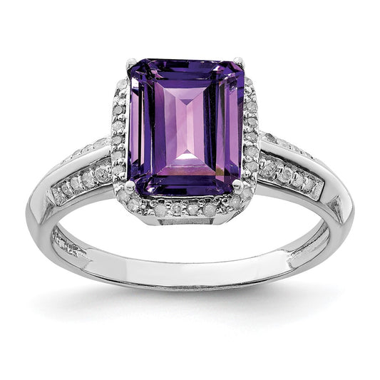 Sterling Silver Rhodium-plated Amethyst u0026 Diamond Ring