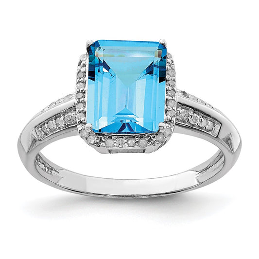 Sterling Silver Rhodium Blue Topaz u0026 Diamond Ring