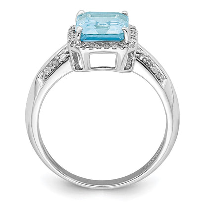 Sterling Silver Rhodium Diamond u0026 Sky Blue Topaz Ring