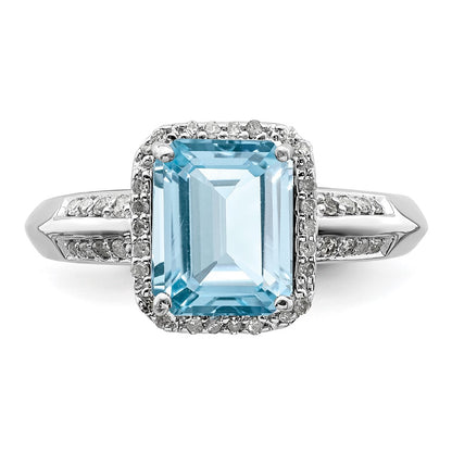 Sterling Silver Rhodium Diamond u0026 Sky Blue Topaz Ring