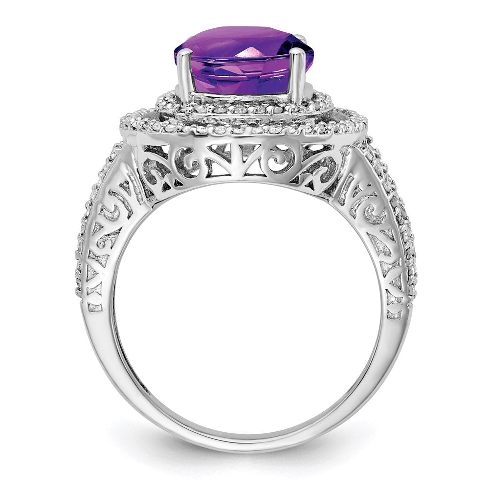 Sterling Silver Rhodium-plated Amethyst u0026 Diamond Ring
