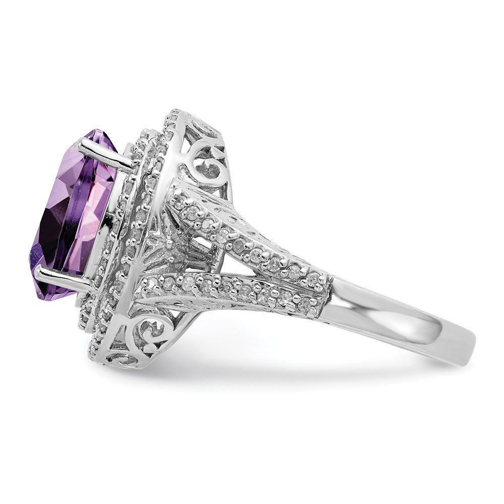 Sterling Silver Rhodium-plated Amethyst u0026 Diamond Ring