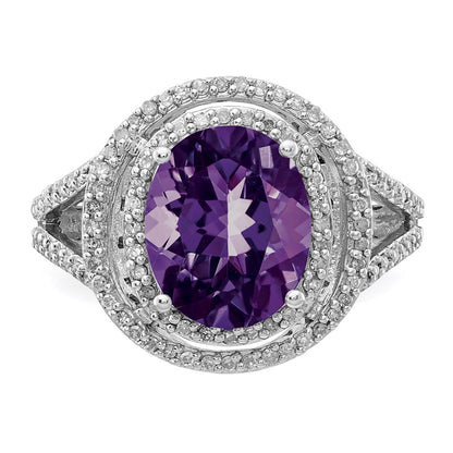 Sterling Silver Rhodium-plated Amethyst u0026 Diamond Ring