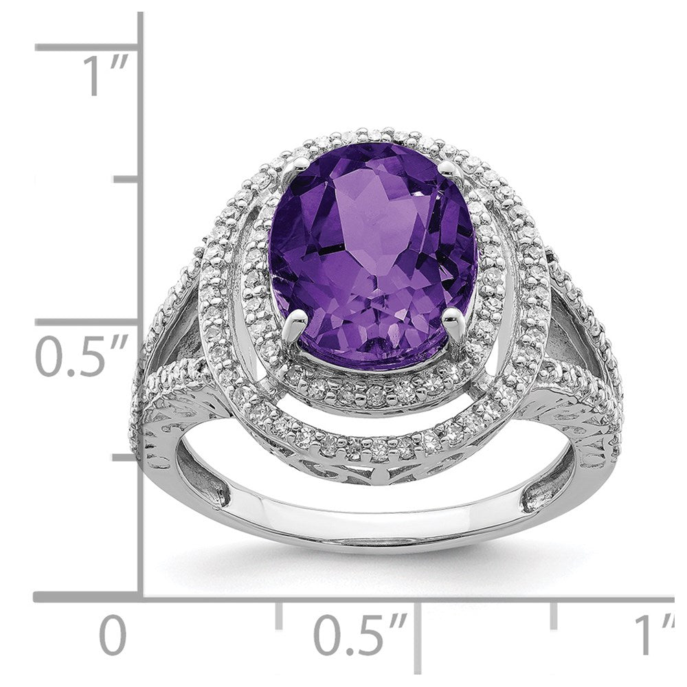 Sterling Silver Rhodium-plated Amethyst u0026 Diamond Ring