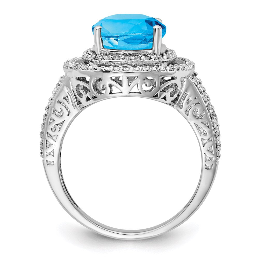 Sterling Silver Rhodium Blue Topaz u0026 Diamond Ring