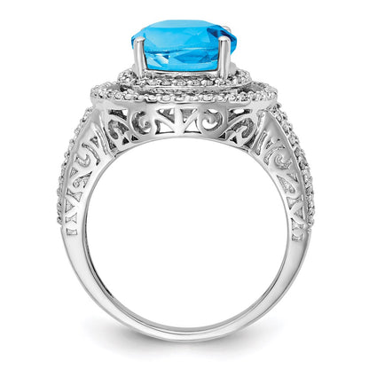 Sterling Silver Rhodium Blue Topaz u0026 Diamond Ring