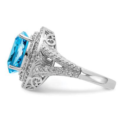 Sterling Silver Rhodium Blue Topaz u0026 Diamond Ring