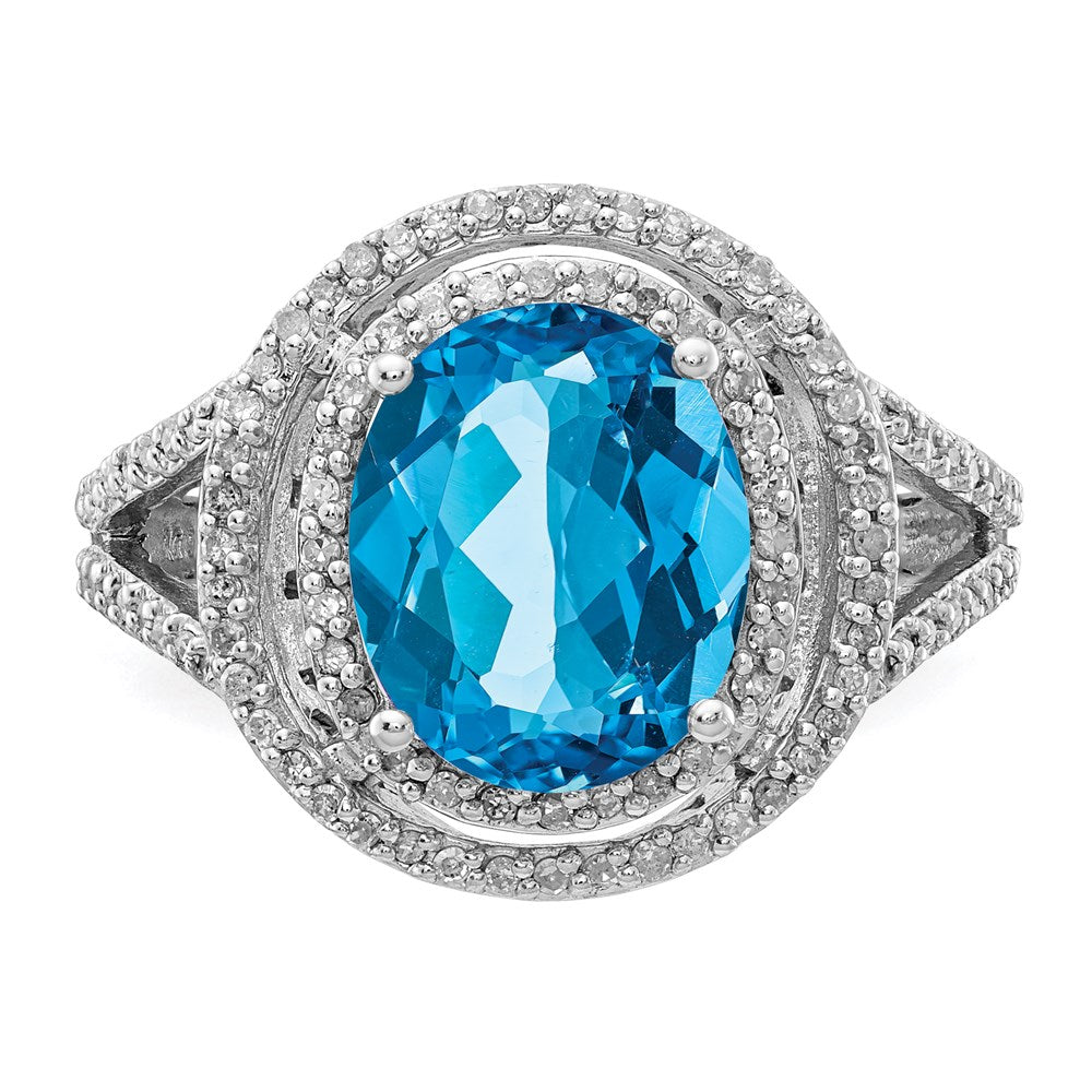 Sterling Silver Rhodium Blue Topaz u0026 Diamond Ring