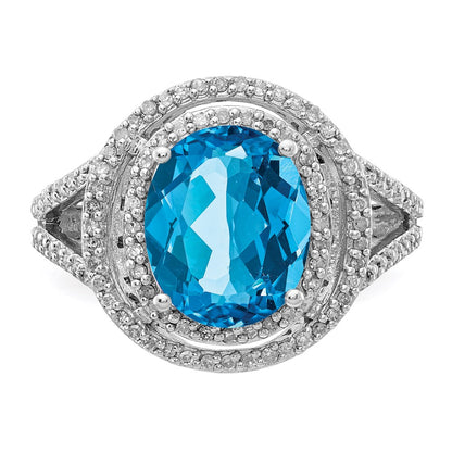 Sterling Silver Rhodium Blue Topaz u0026 Diamond Ring