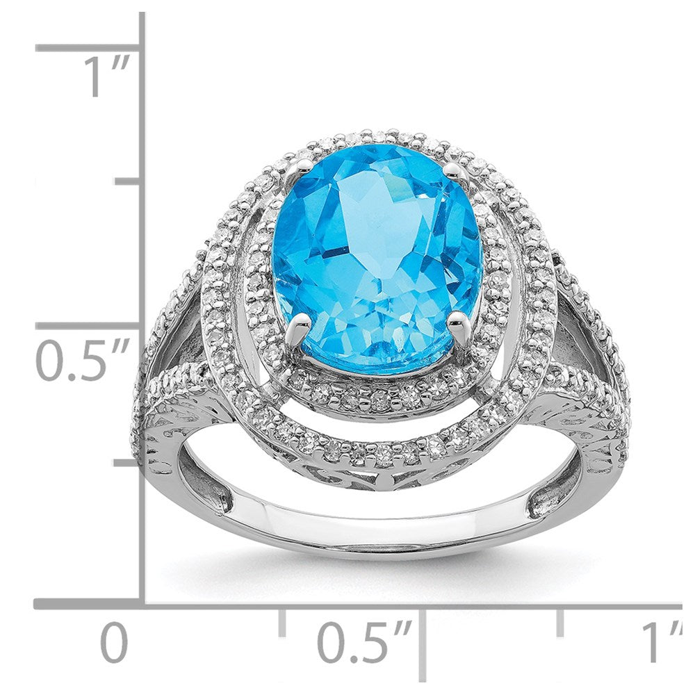 Sterling Silver Rhodium Blue Topaz u0026 Diamond Ring