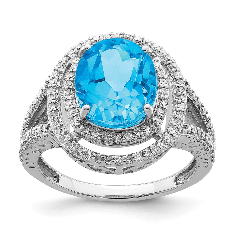 Sterling Silver Rhodium Blue Topaz u0026 Diamond Ring