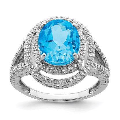 Sterling Silver Rhodium Blue Topaz u0026 Diamond Ring