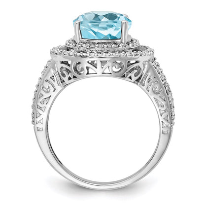 Sterling Silver Rhodium Diamond u0026 Sky Blue Topaz Ring