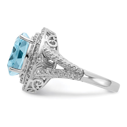 Sterling Silver Rhodium Diamond u0026 Sky Blue Topaz Ring
