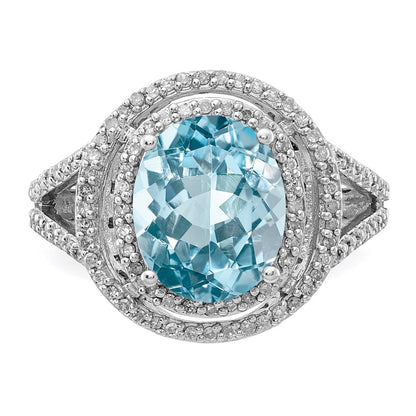 Sterling Silver Rhodium Diamond u0026 Sky Blue Topaz Ring
