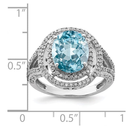 Sterling Silver Rhodium Diamond u0026 Sky Blue Topaz Ring
