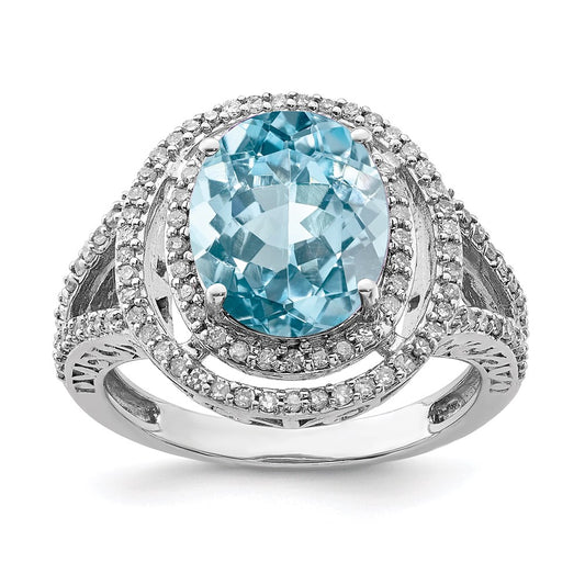 Sterling Silver Rhodium Diamond u0026 Sky Blue Topaz Ring