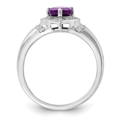 Sterling Silver Rhodium-plated Amethyst u0026 Diamond Ring
