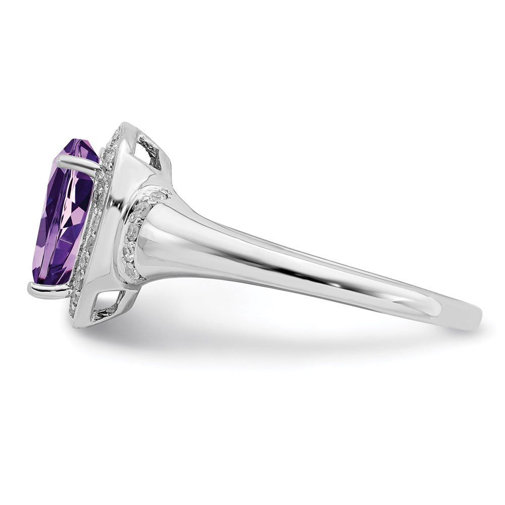 Sterling Silver Rhodium-plated Amethyst u0026 Diamond Ring