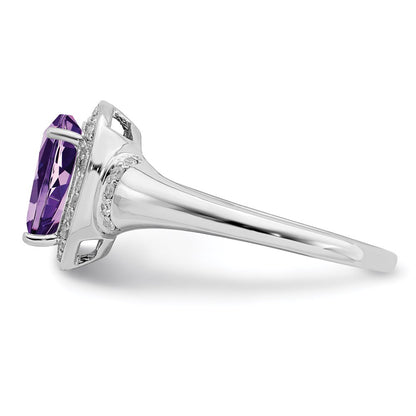 Sterling Silver Rhodium-plated Amethyst u0026 Diamond Ring