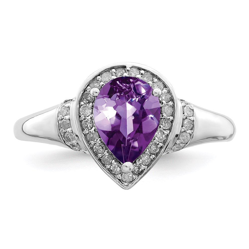 Sterling Silver Rhodium-plated Amethyst u0026 Diamond Ring