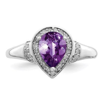 Sterling Silver Rhodium-plated Amethyst u0026 Diamond Ring