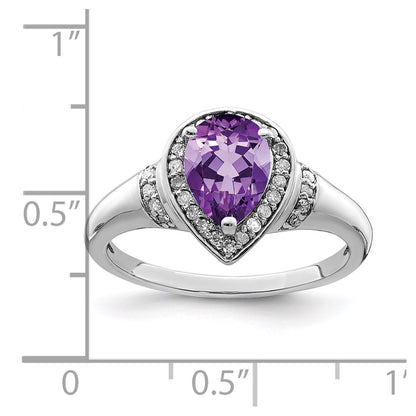 Sterling Silver Rhodium-plated Amethyst u0026 Diamond Ring
