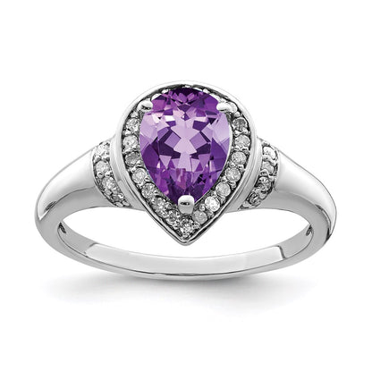 Sterling Silver Rhodium-plated Amethyst u0026 Diamond Ring