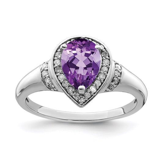 Sterling Silver Rhodium-plated Amethyst u0026 Diamond Ring