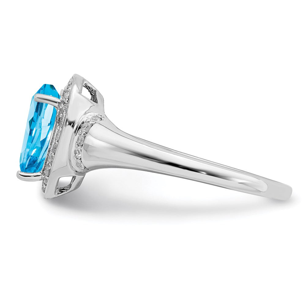 Sterling Silver Rhodium Blue Topaz u0026 Diamond Ring