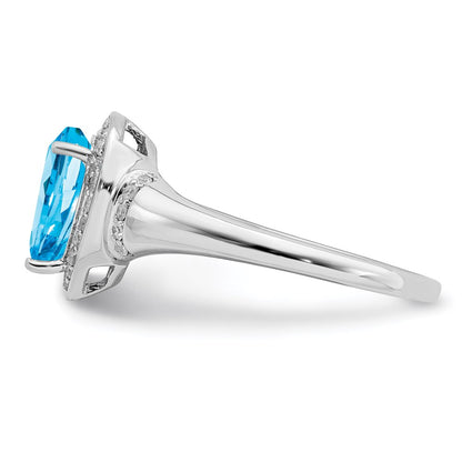 Sterling Silver Rhodium Blue Topaz u0026 Diamond Ring