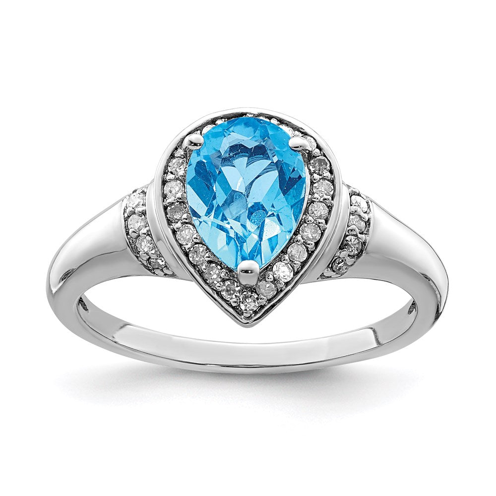 Sterling Silver Rhodium Blue Topaz u0026 Diamond Ring