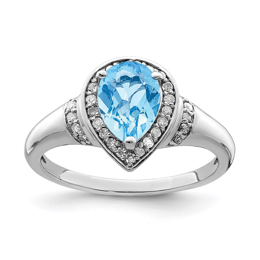 Sterling Silver Rhodium Diamond u0026 Sky Blue Topaz Ring