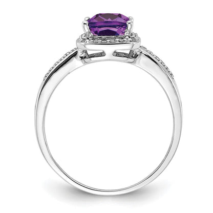 Sterling Silver Rhodium-plated Amethyst u0026 Diamond Ring