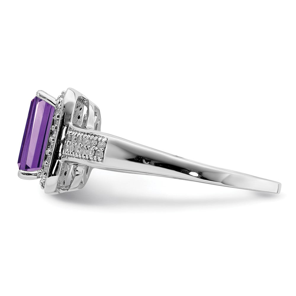 Sterling Silver Rhodium-plated Amethyst u0026 Diamond Ring