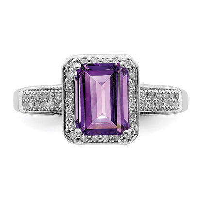 Sterling Silver Rhodium-plated Amethyst u0026 Diamond Ring